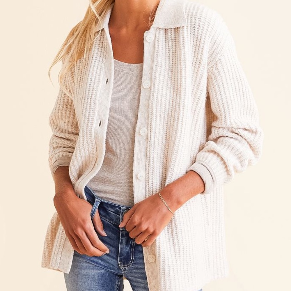 Z Supply Cream Ribbed Button-Up Cardigan